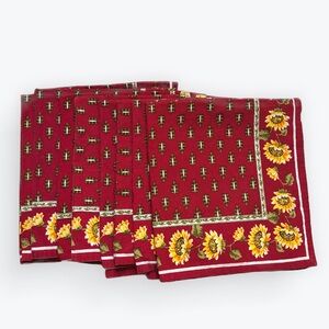 Set of 8 Cloth Napkins Sunflowers Deep Rust Red